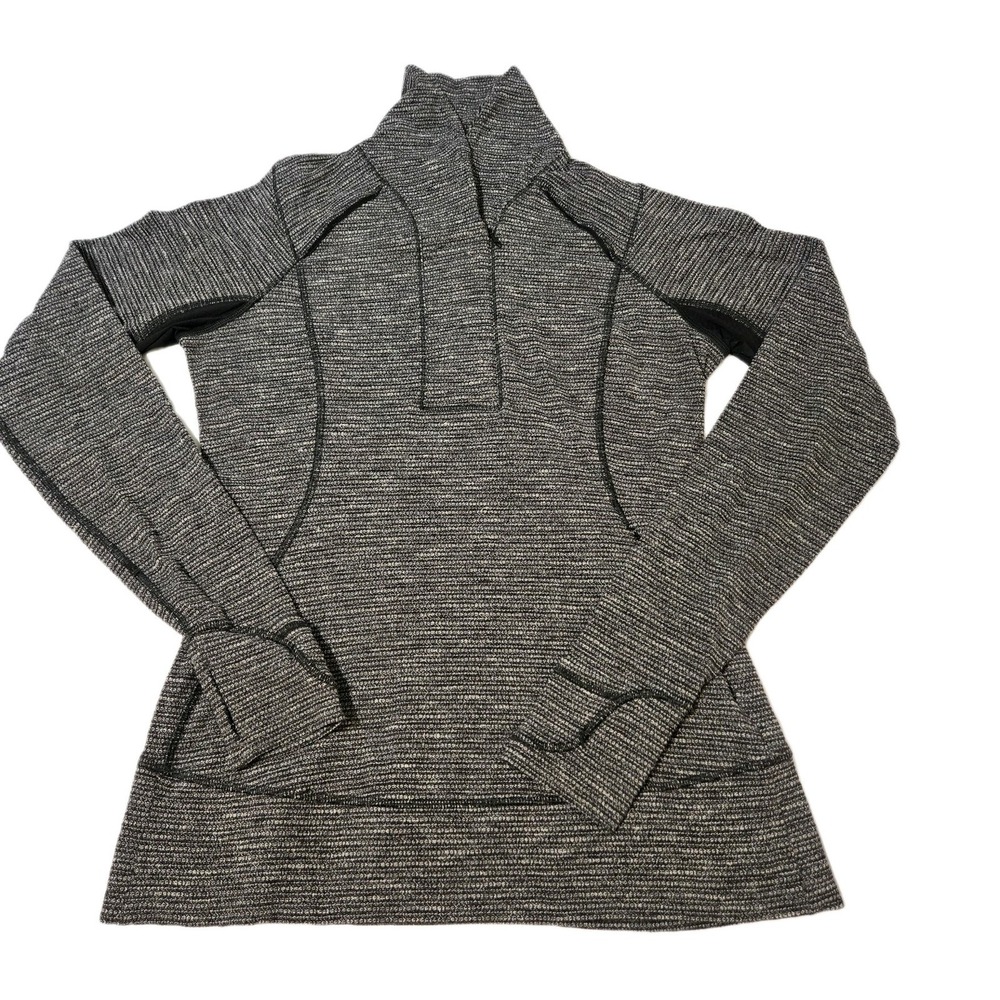 Lululemon Think Fast 1/4 Zip Pullover In Coco Pique Black Front Pocket Size 10